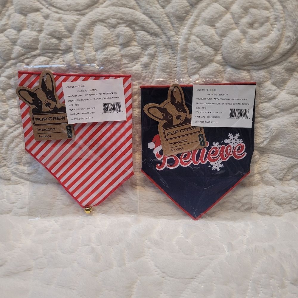 Pup Crew Pet Bandana Cat or Dog Christmas Believe Santa Hat Snow Blue XS-S New - Picture 6 of 6